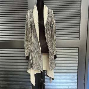 Lovestitch Cream and Black Burnout High-Low Cardigan Sweater, Size Medium